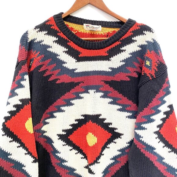 VTG Parker of Vienna Mens Cotton Sweater Size M Aztec Southwestern Pullover 80s - Picture 4 of 11